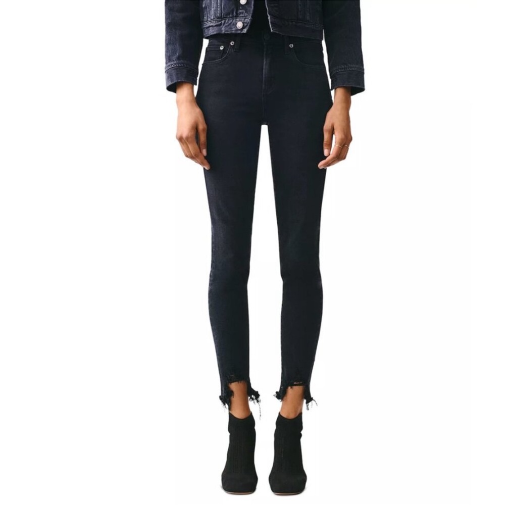 Agolde Sophie Mid Rise Skinny Jeans 29 Stretchy Raw Hem Washed Black Flattering‎